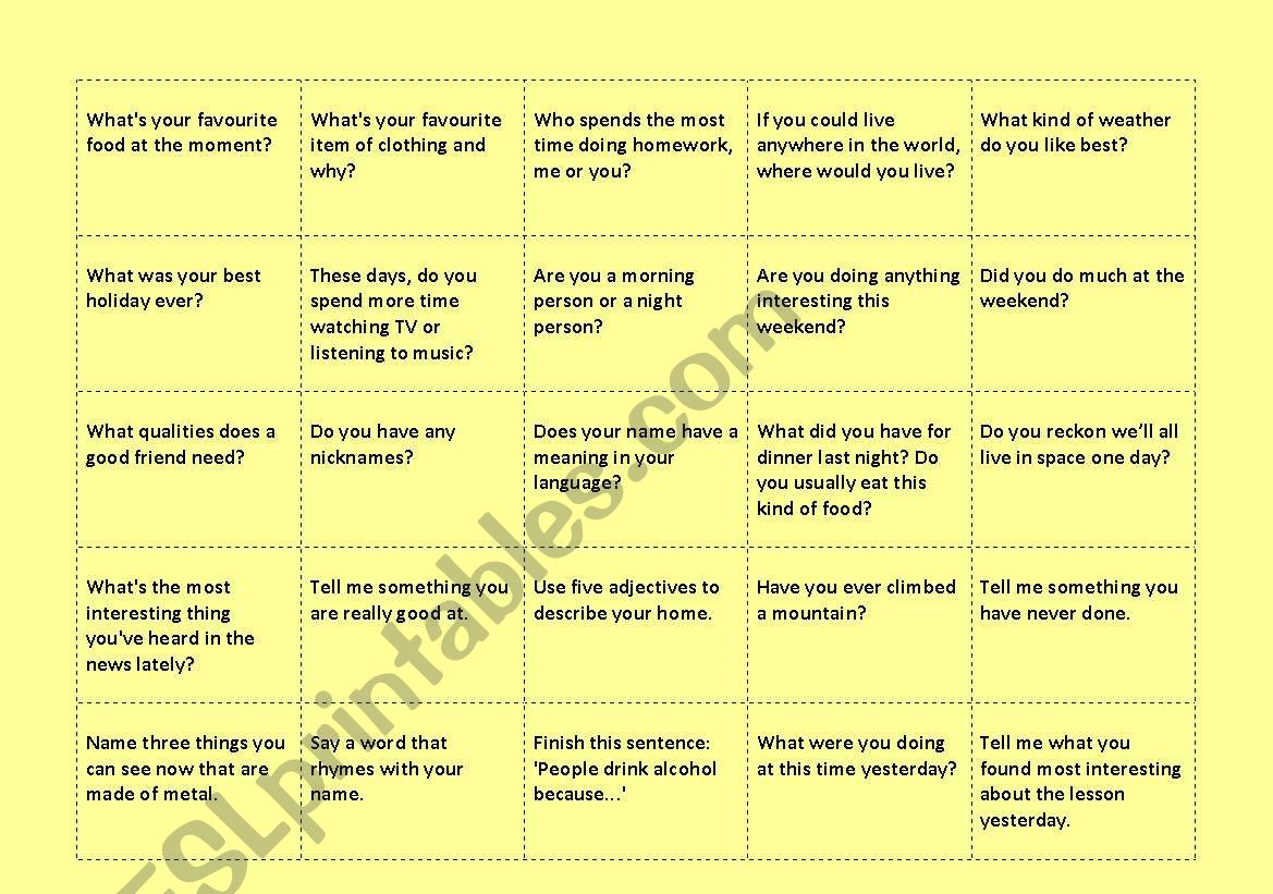 100 talking points - conversation cards