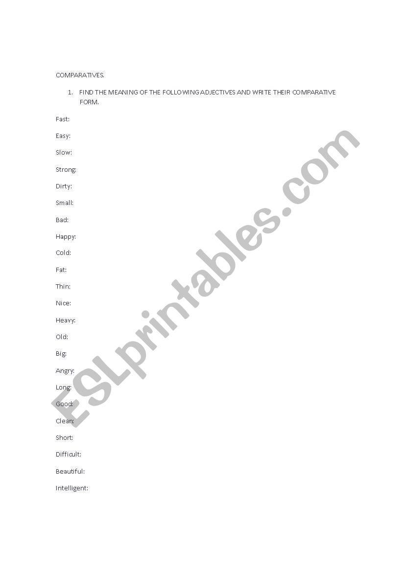 COMPARATIVES PRACTICE worksheet