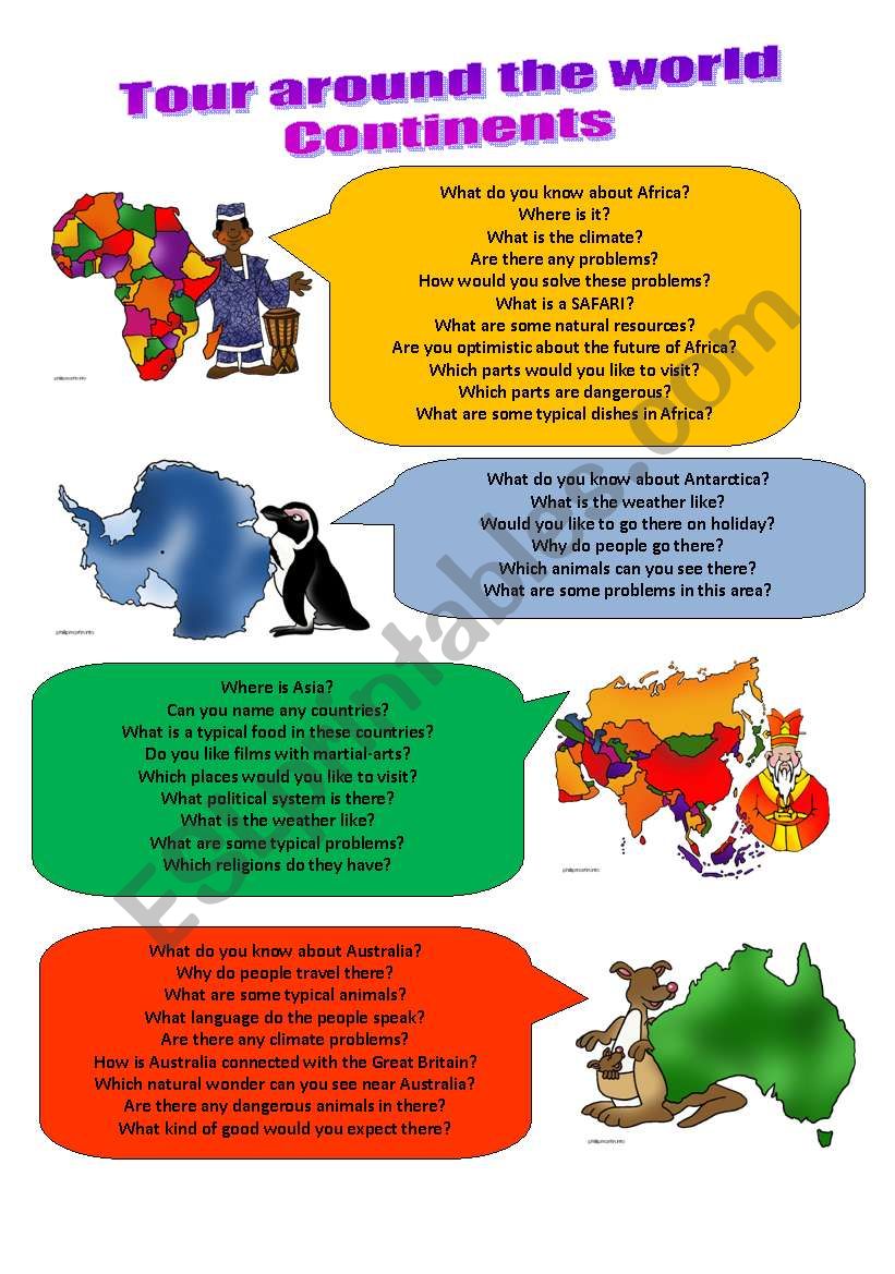 Tour the continents 1/2  worksheet