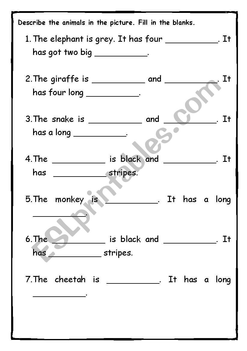 Describing animals worksheet worksheet