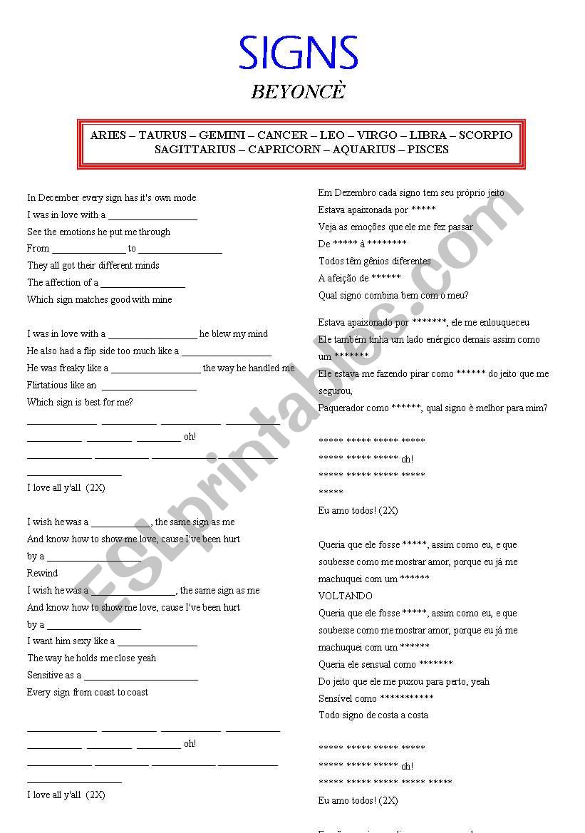 teaching star signs worksheet