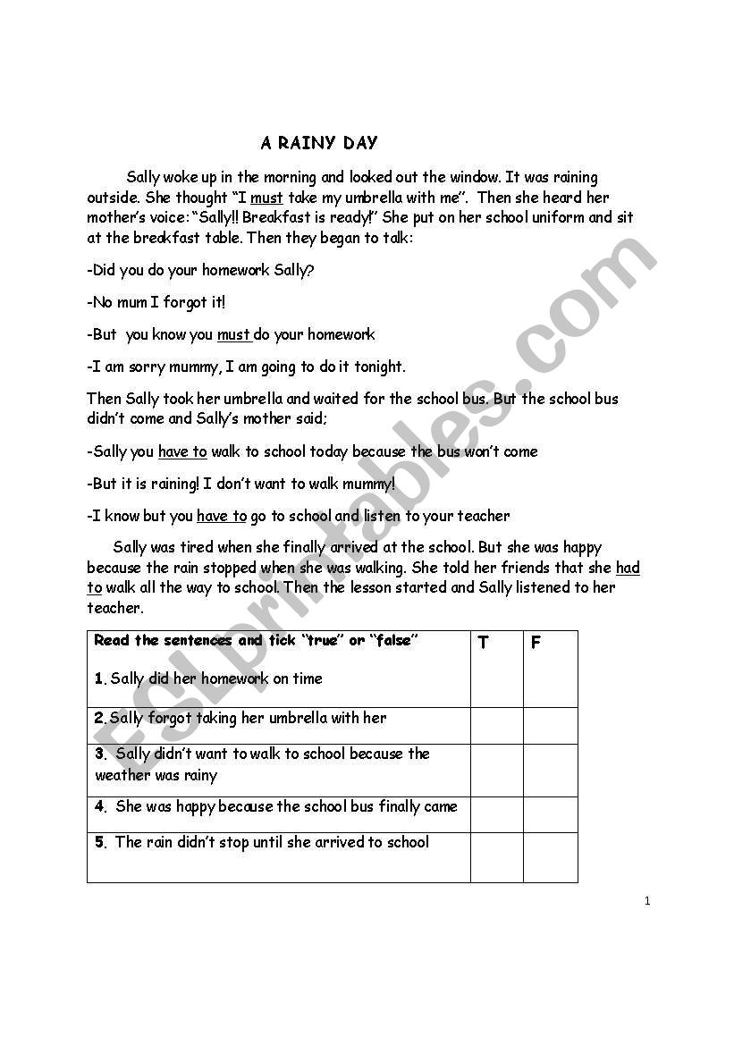 a rainy day worksheet