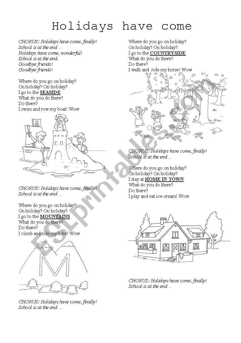 SONG: Holidays have come worksheet