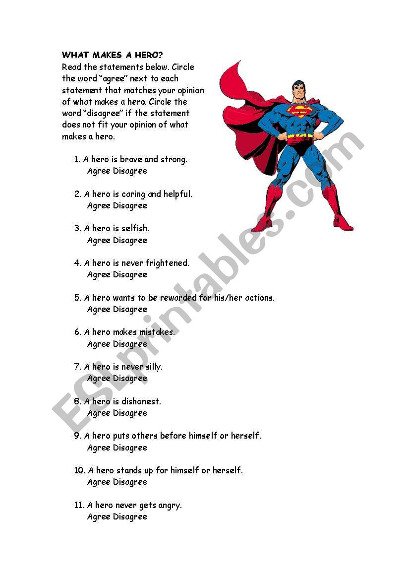 What makes a hero? worksheet