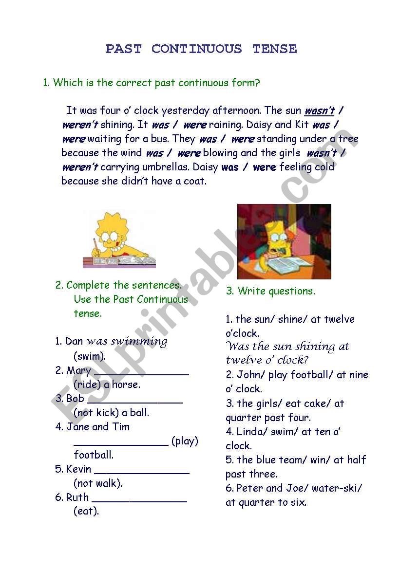 PAST CONTINUOUS TENSE ESL Worksheet By Virgimb