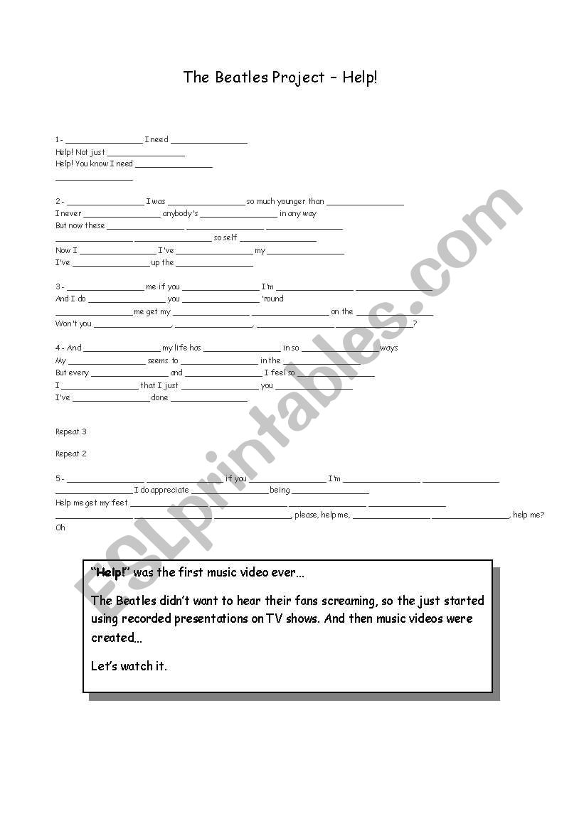 The Beatles Project - Help! worksheet