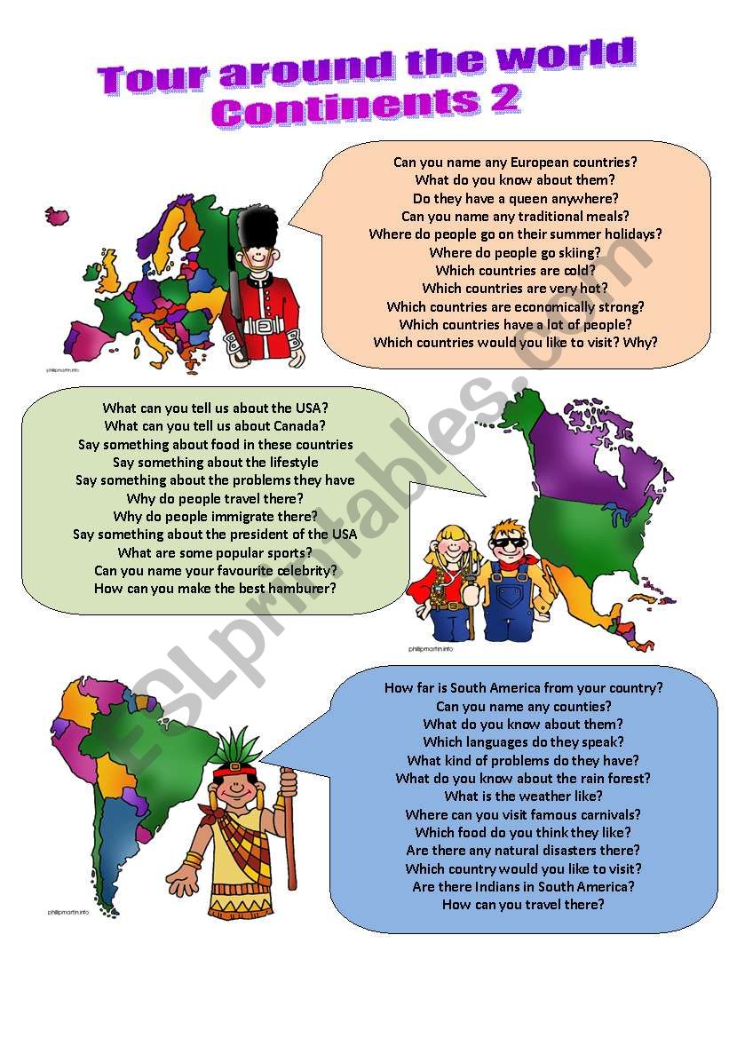 Tour the continents 2/2 worksheet