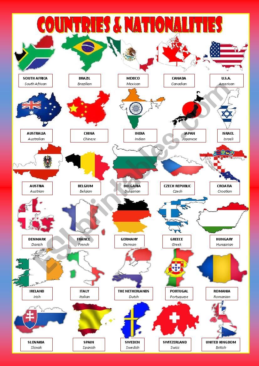 COUNTRIES & NATIONALITIES worksheet