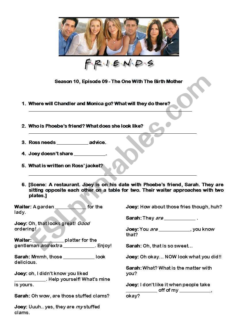 Friends Activity - Season 9 worksheet