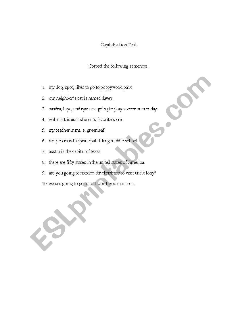 Easy Capitalization Quiz/Exercise