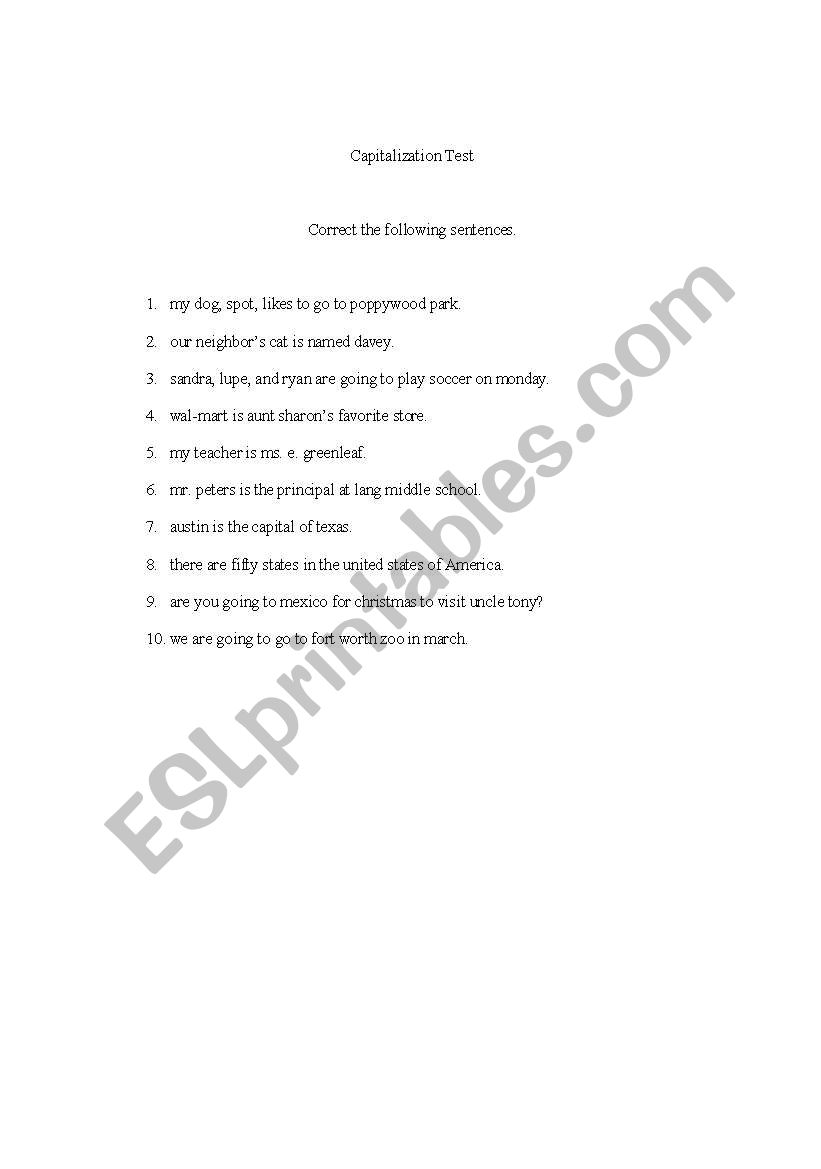 Easy Capitalization Quiz/Exercise