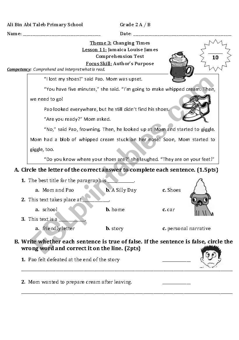 Authors Purpose- Gr2 worksheet