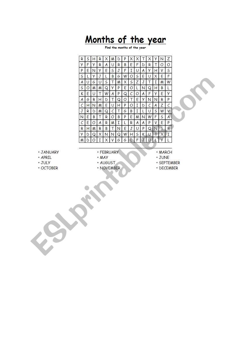 Months of the yera worksheet