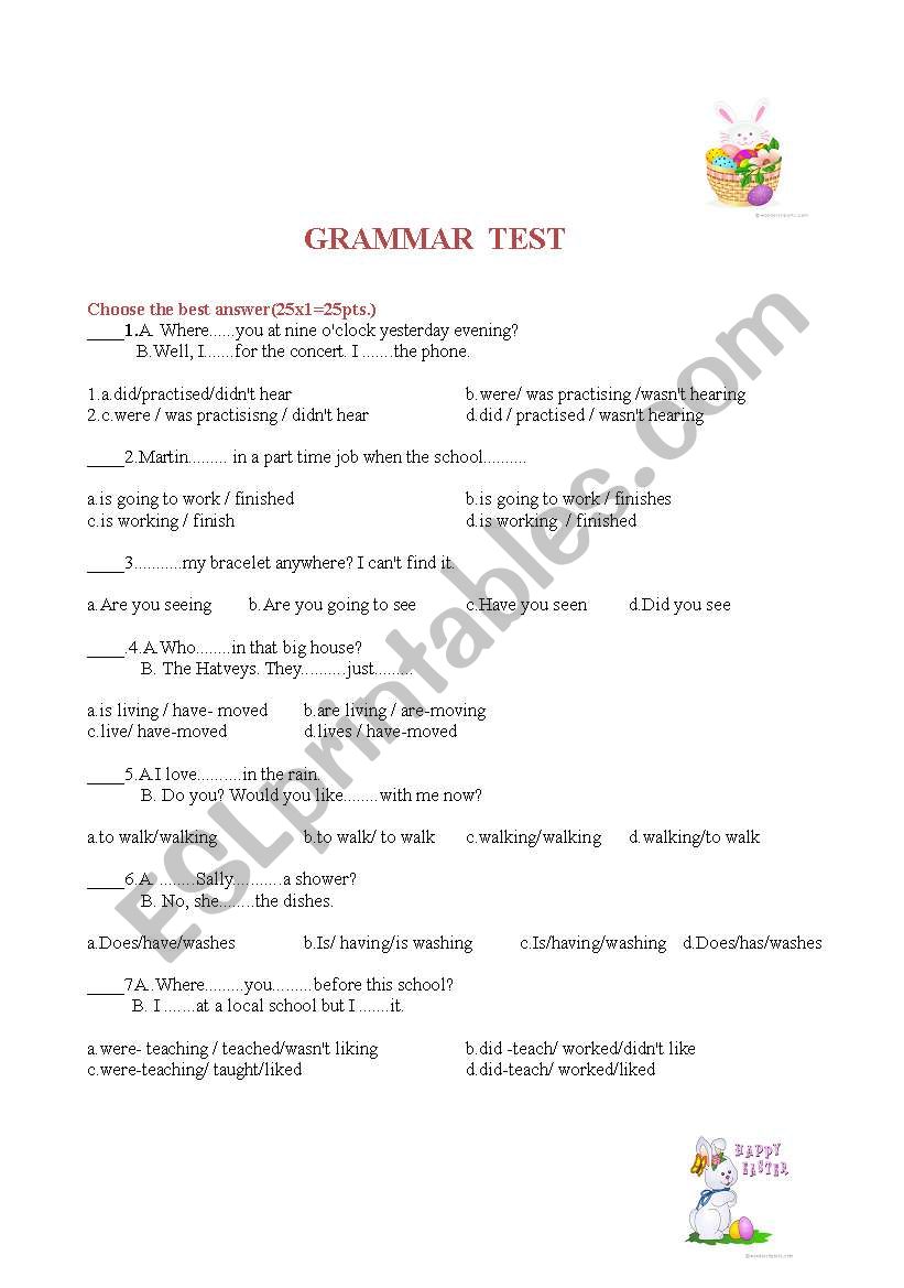 grammar test worksheet