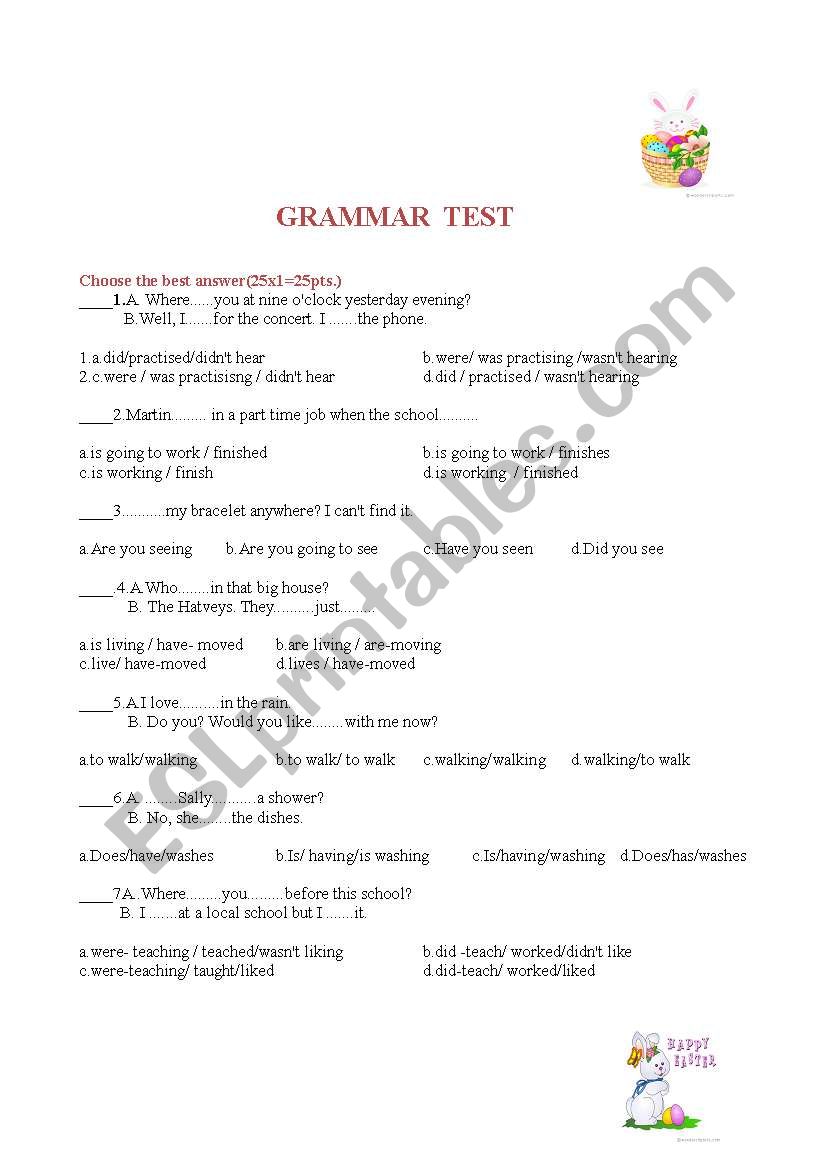 grammar test worksheet