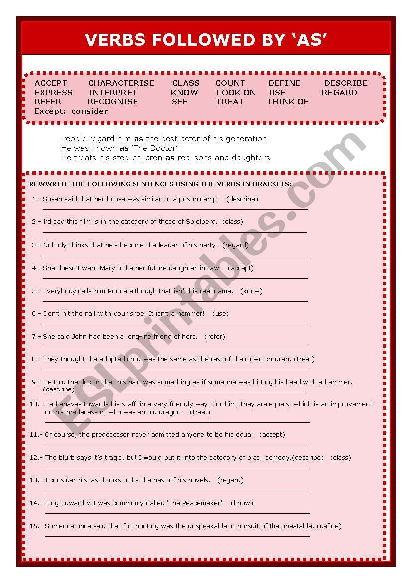 Connectors: Verbs followed by as