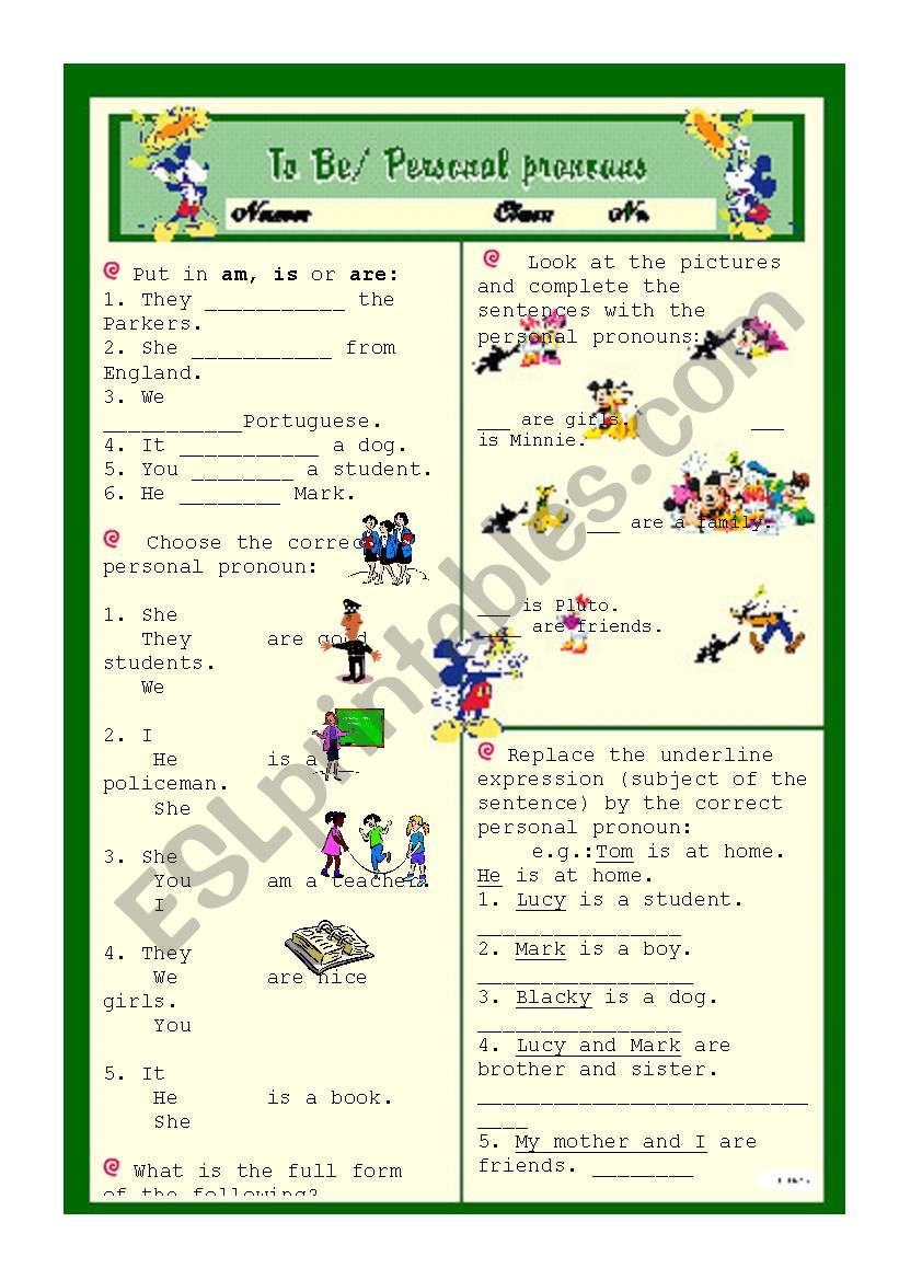 Prsonal Pronouns worksheet