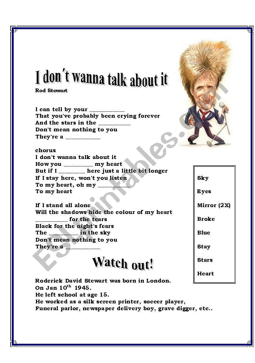 I don´t wanna talk about it ESL worksheet by Marajeck