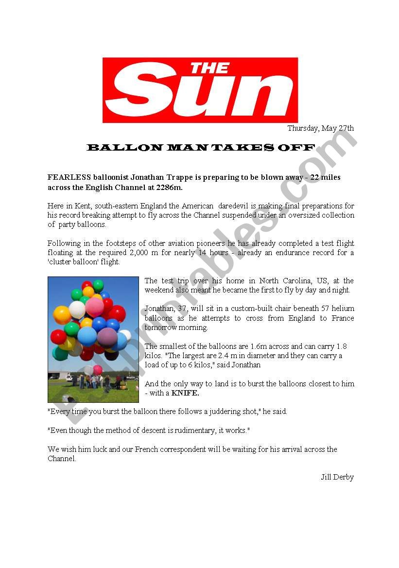 The British Press: Balloon man newspaper article