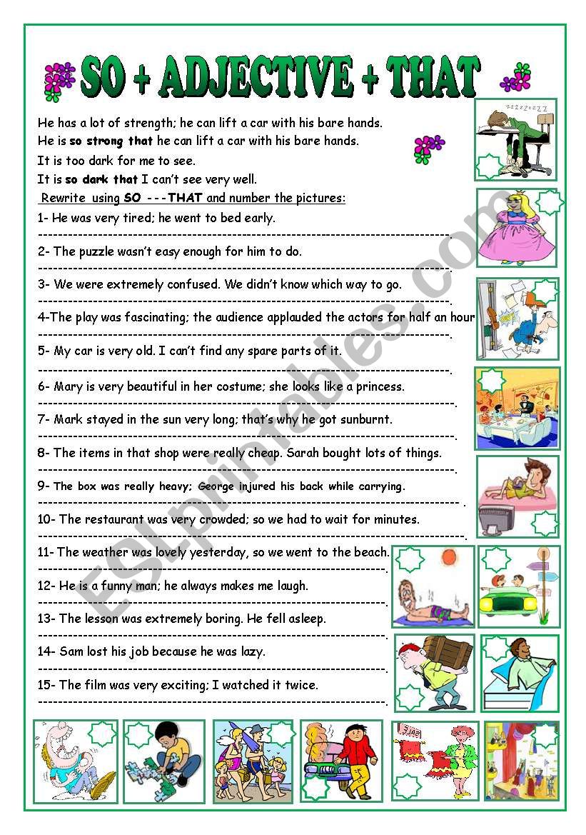 SO+ADJECTIVE+THAT worksheet