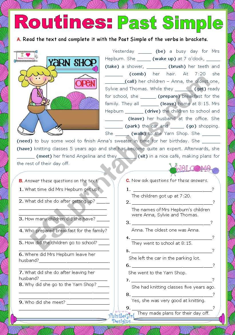 Routines -  Simple Past  (Context - Mrs Hepburns busy morning)