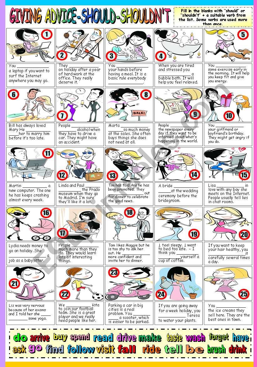 GIVING ADVICE - SHOULD-SHOULDNÂ´T (B&W VERSION+KEY INCLUDED)