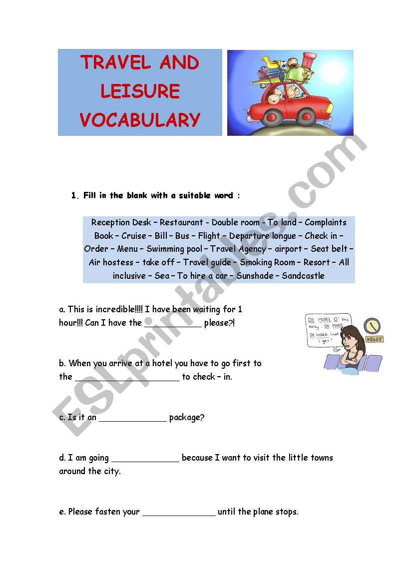 TRAVEL AND LEISURE VOCABULARY worksheet