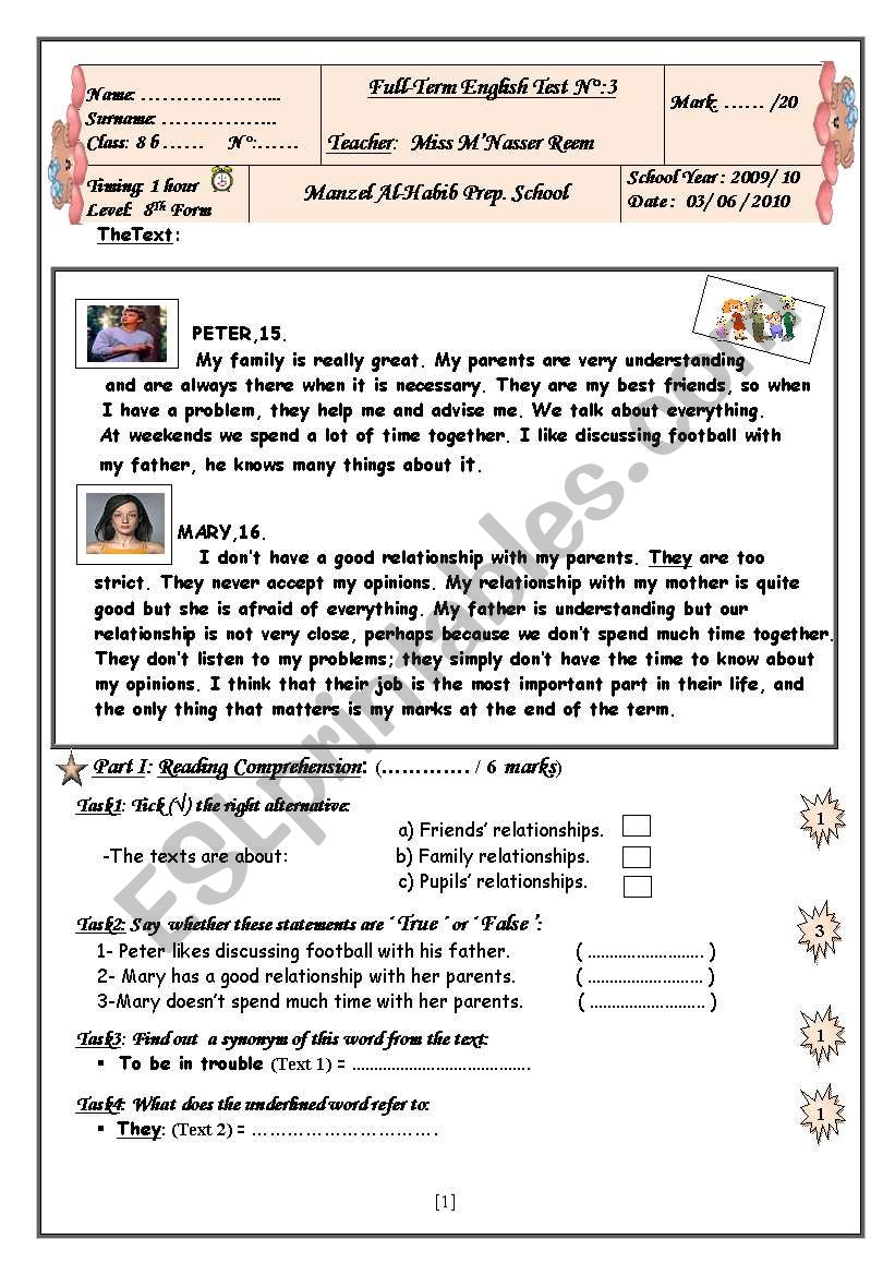 8TH Form Full-Term English Test