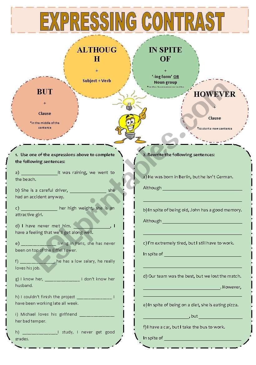 EXPRESSING CONTRAST worksheet