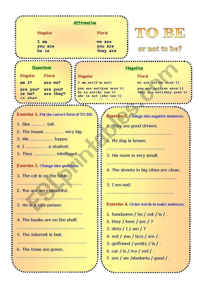 TO BE worksheet