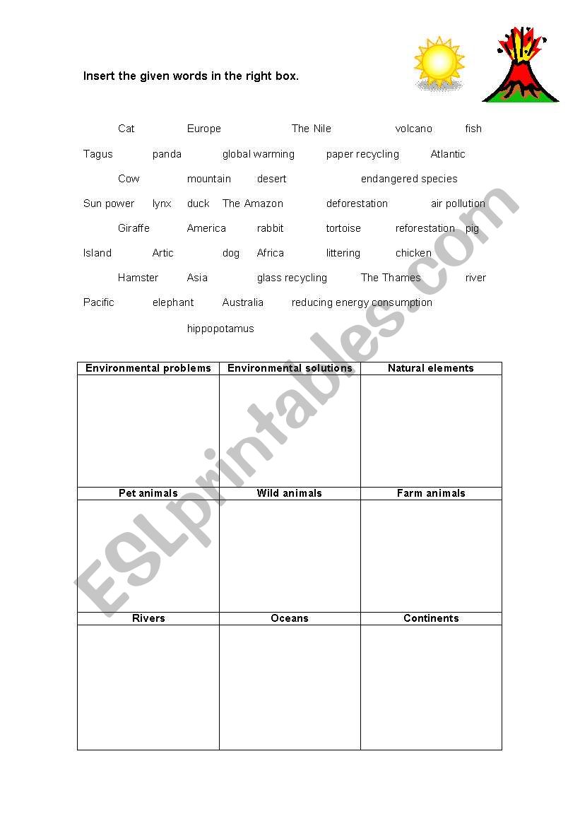 Environment worksheet