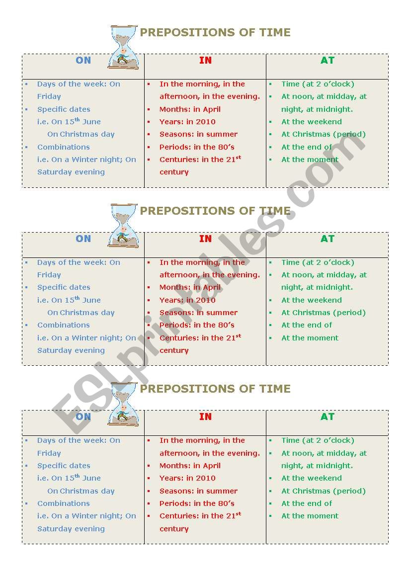Prepositions of time worksheet