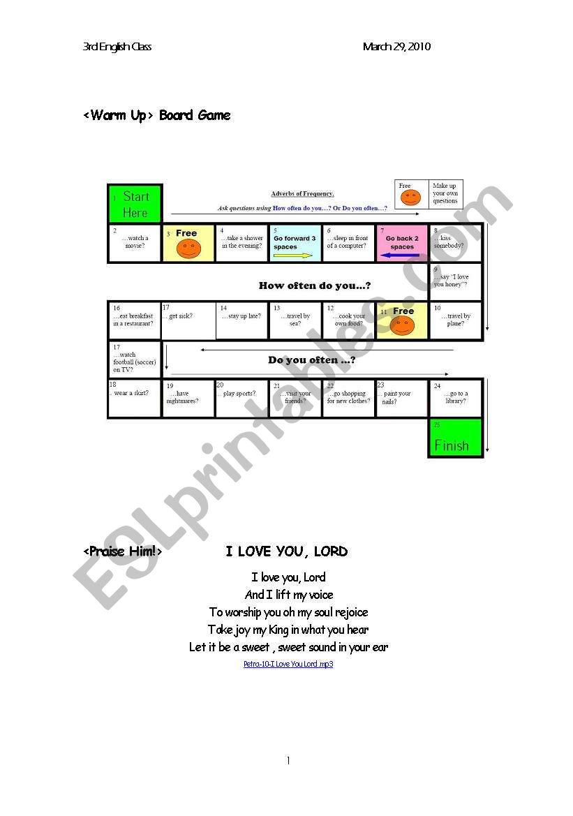 Adverbs of Frequency worksheet