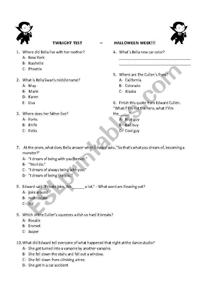 TWILIGHT MOVIE worksheet