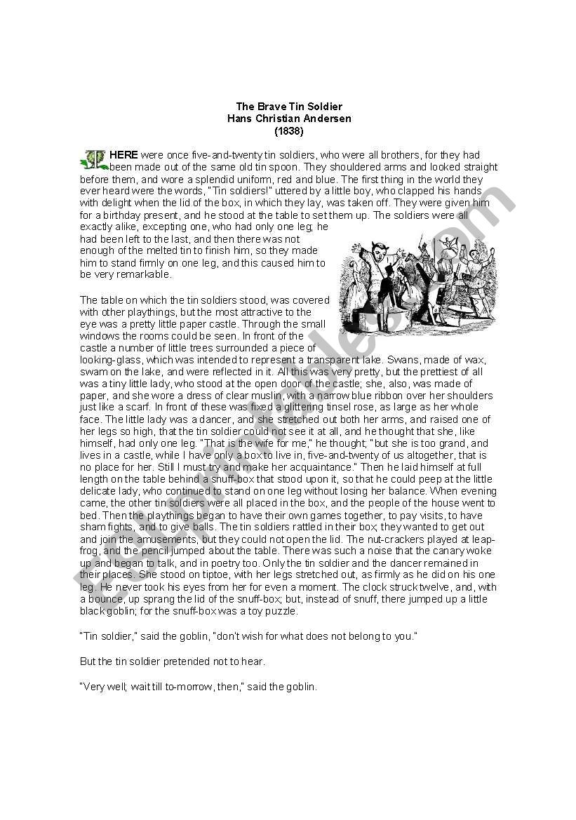 The Brave Tin Soldier worksheet