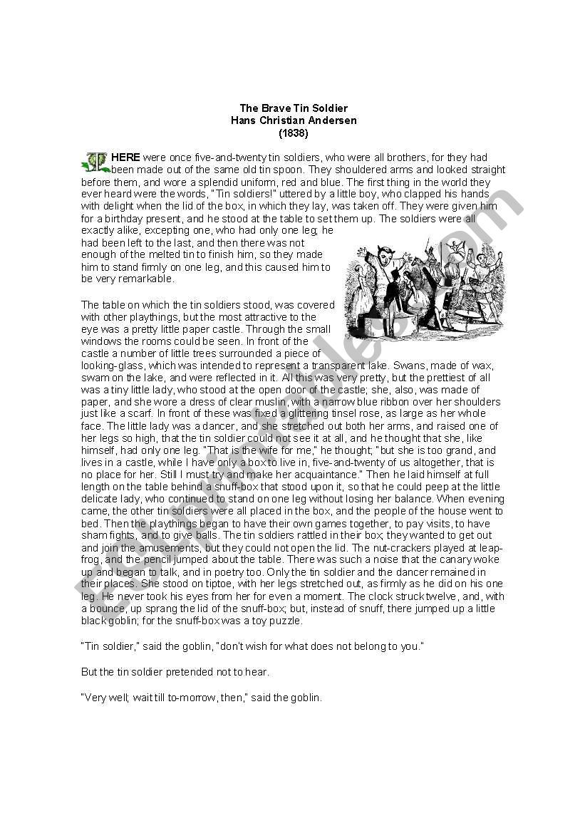 The Brave Tin Soldier worksheet