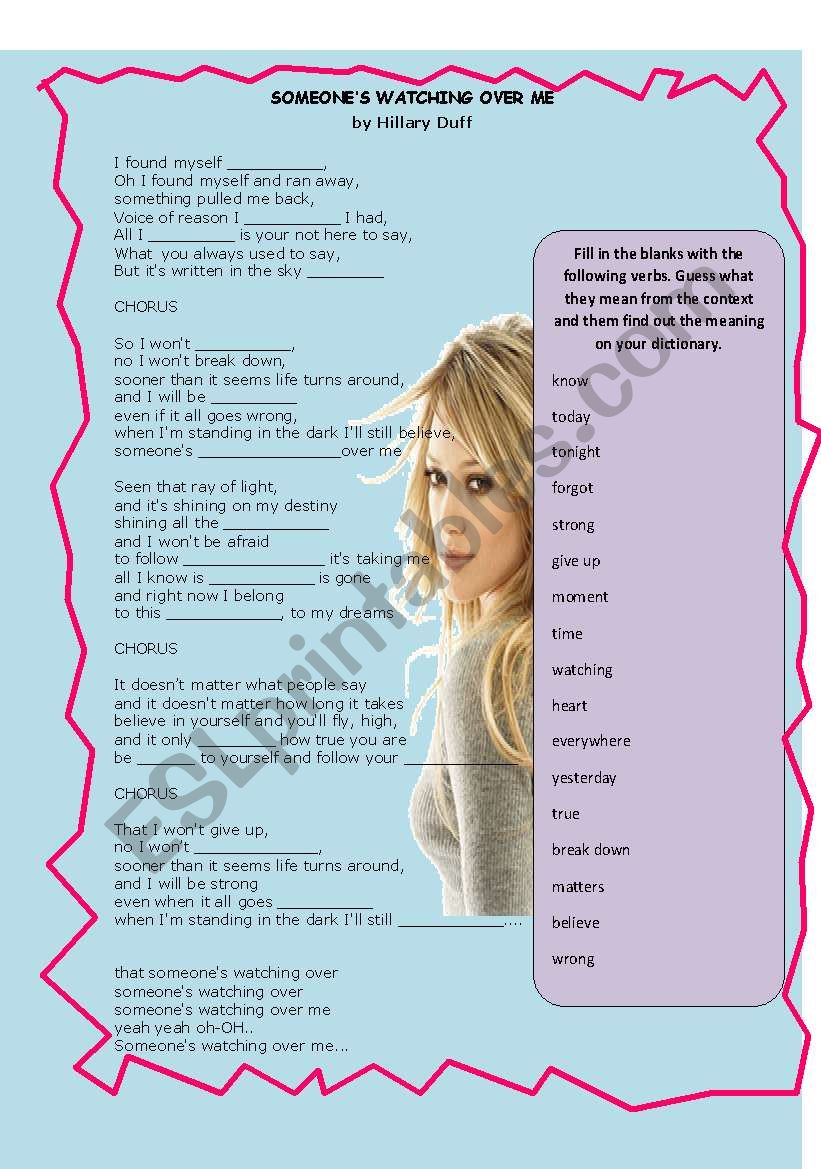 Song Activity Hillary Duff Someone is watching over me