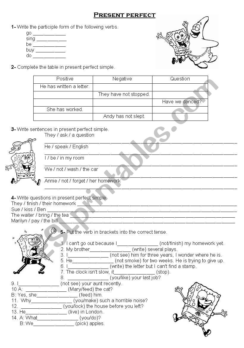 Sponge Bob - Present Perfect Worksheet