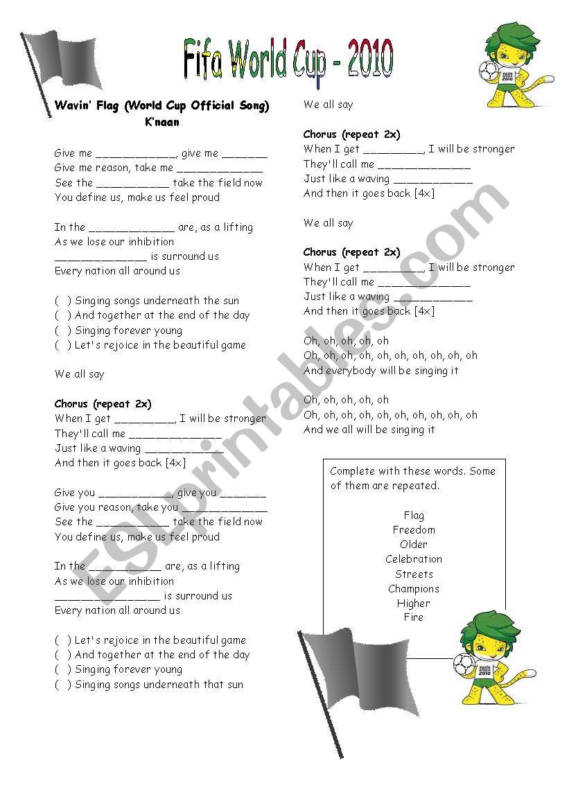 World Cup Song worksheet