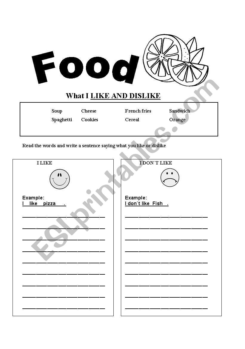 Likes and dislikes worksheet