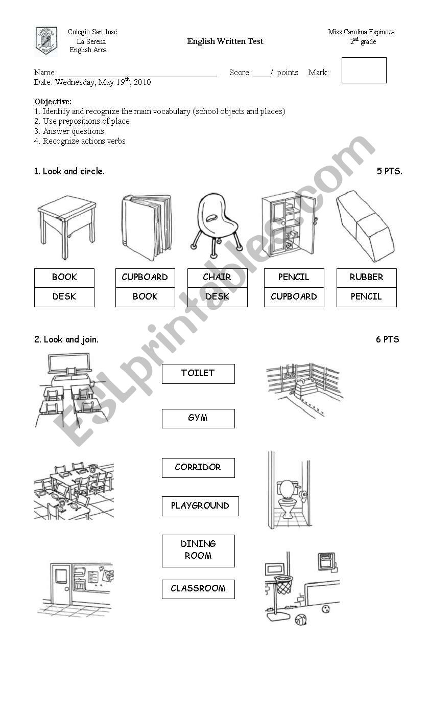 test School objects and places