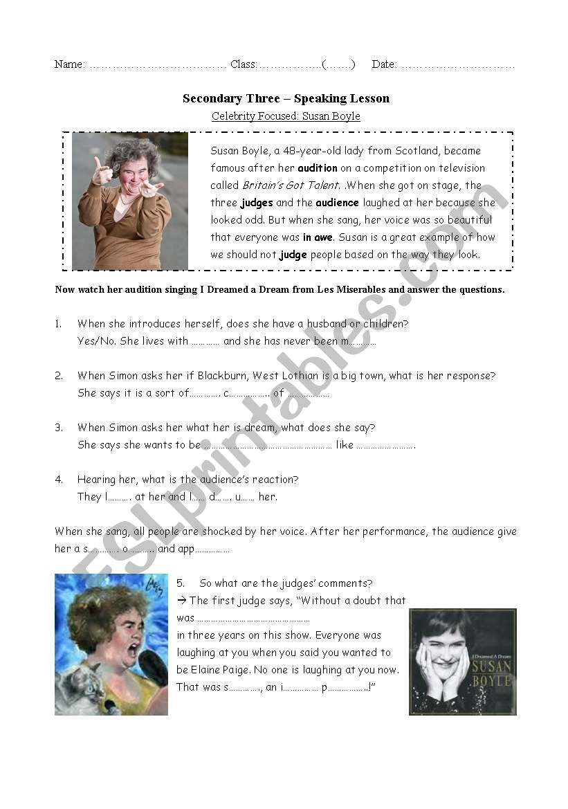 Speaking Practice: Susan Boyle (Video watching)