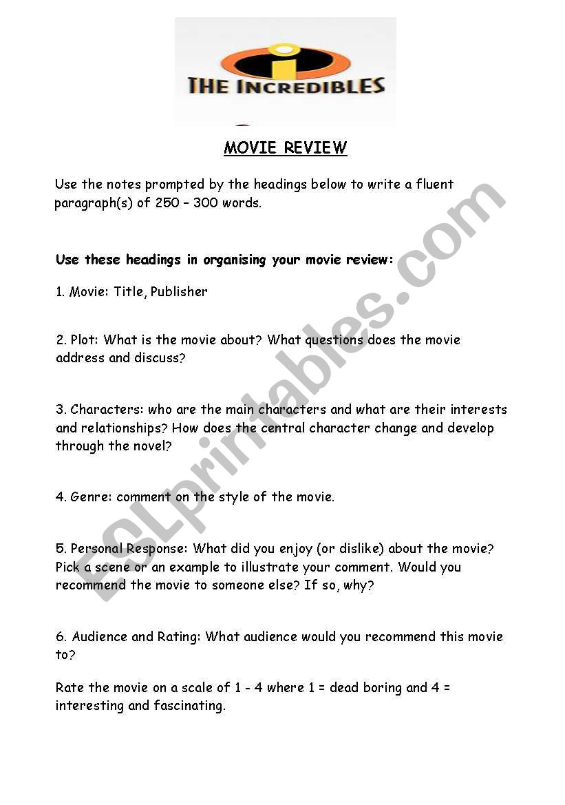 Movie review template - ESL worksheet by aidspence