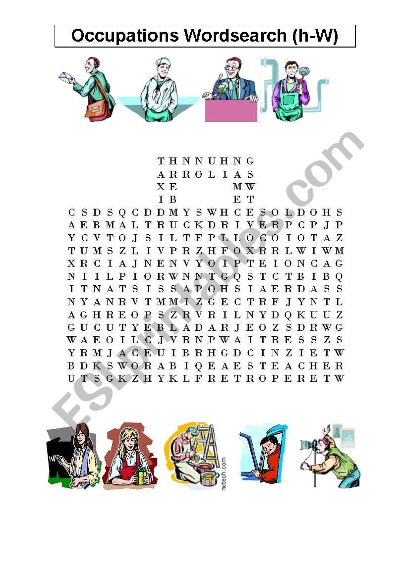 Occupations wordsearch 2 worksheet