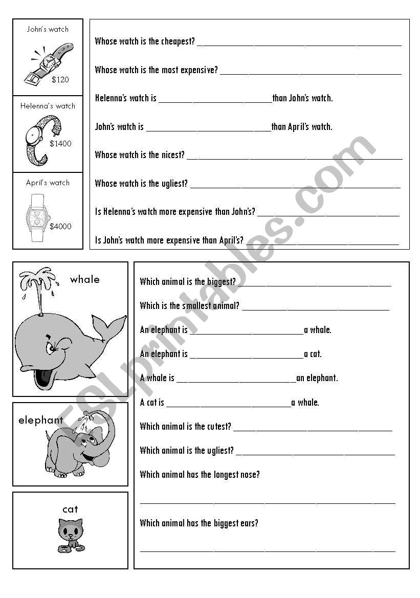 Comparitves/superlatives worksheet