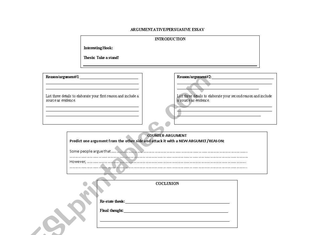 Argumentative Essay Outline - ESL worksheet by abahamonde Inside Argumentative Essay Outline Worksheet