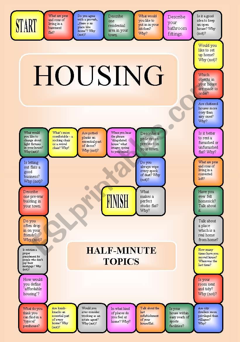 Housing - a boardgame or pairwork (34 questions for discussion)