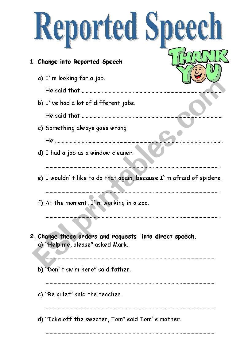 Reported speech worksheet