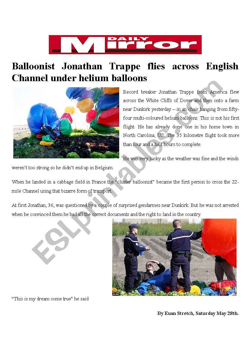 The Britsh Press  ballon man a newspaper article