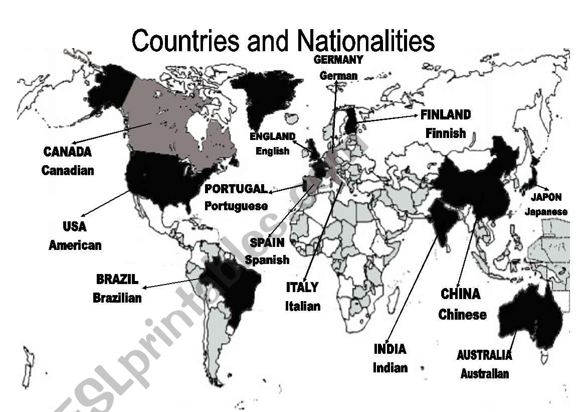 COUNTRIES AND NATIONALITIES worksheet